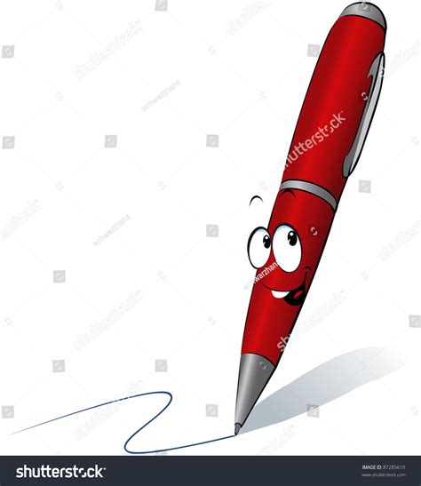 Funny Red Pen Cartoon Writing стоковая векторная графика без
