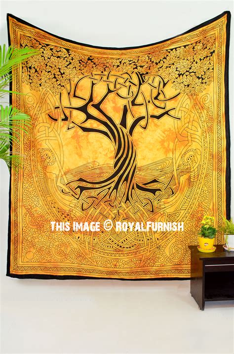 Yellow Celestial Tree Of Life Tapestry Wall Hanging