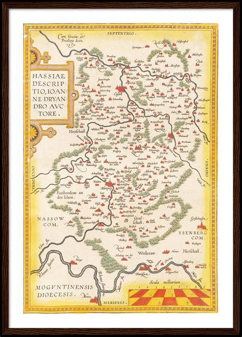 Historical Map Of Hesse Around 1609 Reprint Of The Map Etsy