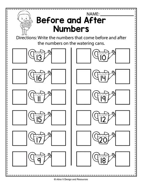 Free Printable Before And After Numbers Worksheet
