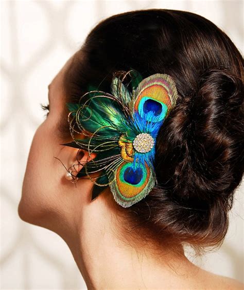 peacock feather bridesmaid hair accessories by gildedshadows