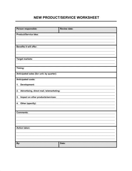 A product specification sheet will also be used later when you order samples. Worksheet New Product or Service Template - Word & PDF | By Business-in-a-Box