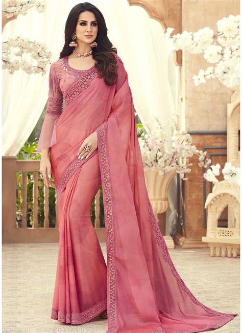 Buy Embroidered Pure Chiffon Saree Online