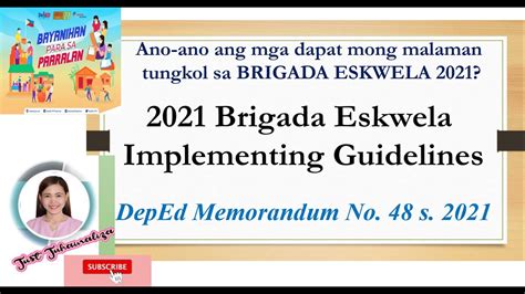 Brigada Eskwela 2021 Implementing Guidelines Deped Memorandum 48 S