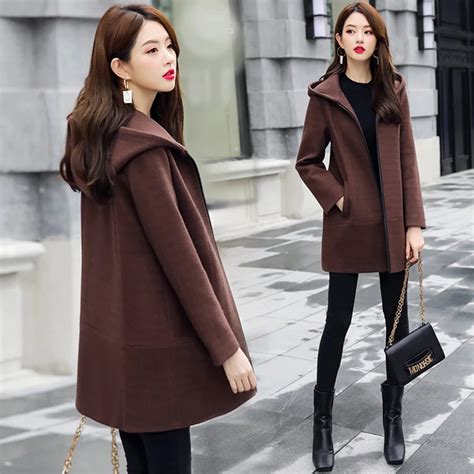 Fashion Woolen Coat Female Long Hooded Jacket Korean 2019 Autumn Winter Wool Jacket Ladies Coats