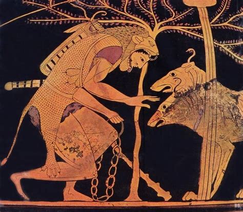 Herakles genannt Kallinikos der mit dem schönen Sieg und Cerberus in der Unterwelt