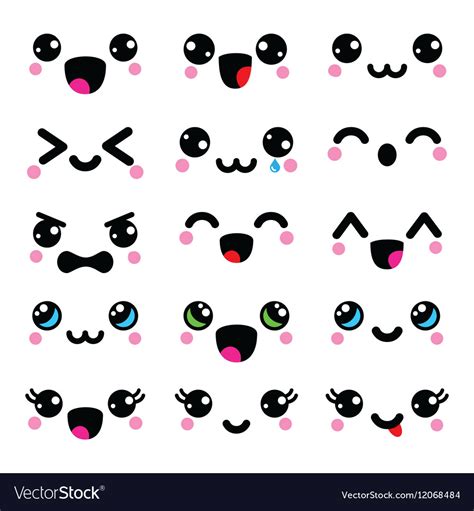 kawaii cute faces kawaii emoticons adorable vector image
