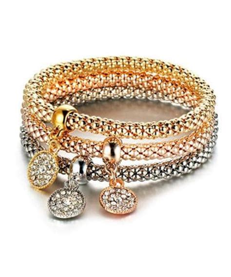 Youbella Jewellery Silver And Rose Gold Crystal Bracelet Jewellery For