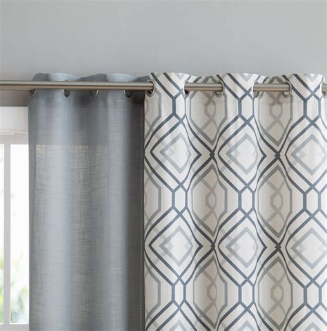 Vcny Home Complete 4 Pc Geometric Grommet Top Curtain Set Charcoal