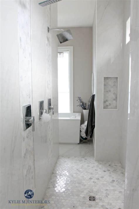 Walk In Shower Master Ensuite Bathroom Marble Hexagon Floor Accent