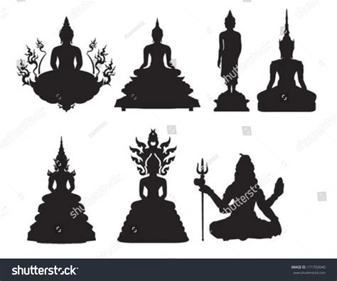 Silhouette Thai Buddha Vector Illustration