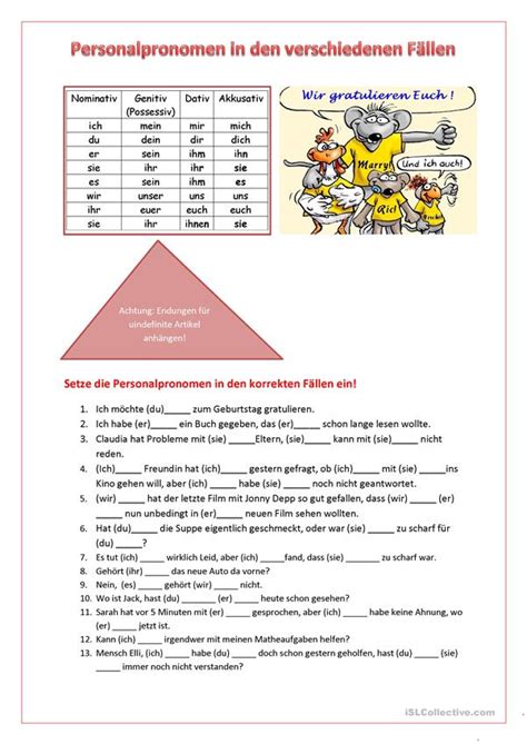 Jetzt 5 arbeitsblätter kostenlos herunterladen und ausprobieren. Personalpronomen in den verschiedenen Fällen - Deutsch Daf ...