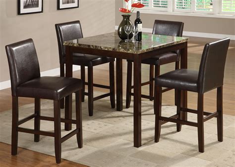 Modern Dining 5p Set Faux Marble Pub Table And Counter Height Uph Stools