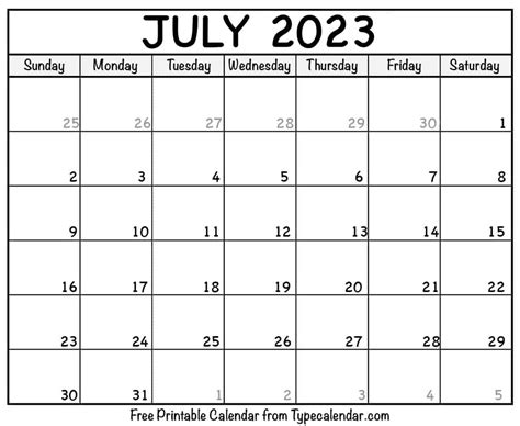 Free Printable July 2023 Calendars Download