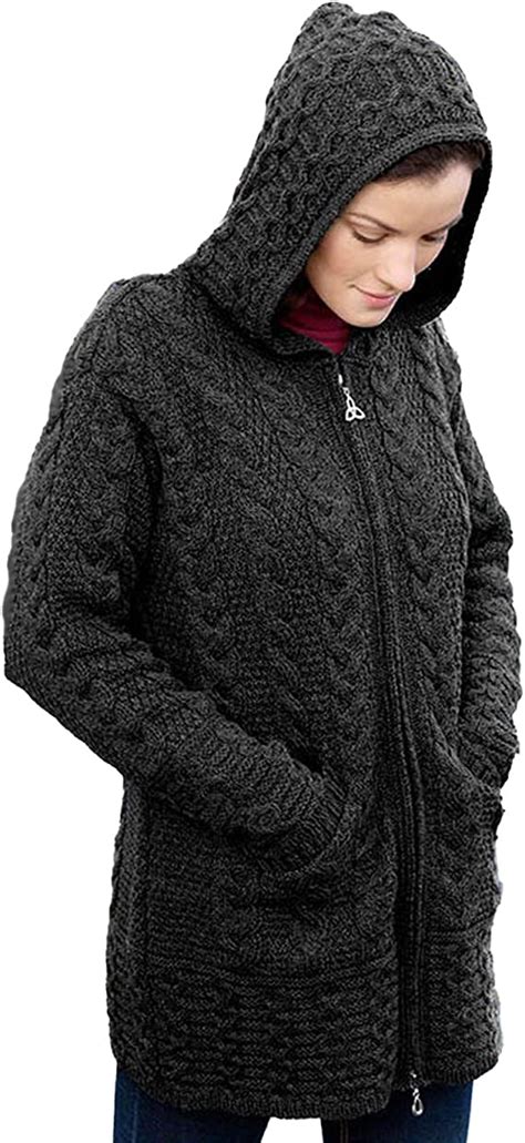 West End Knitwear Womens Hooded Cardigan Sweater 100 Merino Wool