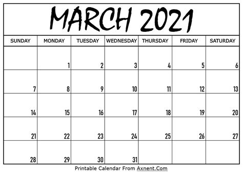 Printable Calendar 2021 March Free Letter Templates