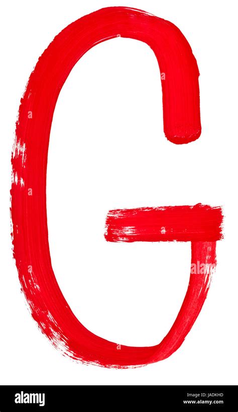 Capital Letter G Hand Painted By Red Brush On White Background Stock