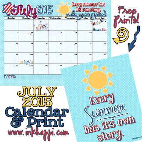 July 2015 Calendar Is Ready For Your Summer Story Inkhappi