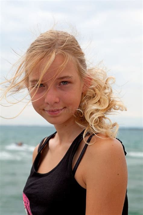 Portrait Of Teenage Girl At The Beach Stock Photo Image Of Wind