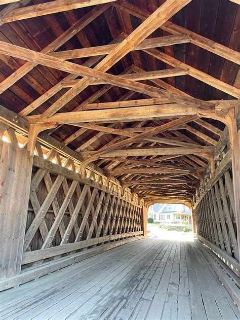 Interior Of Twin Covered Bridge In North Hartland Vermont Spanning
