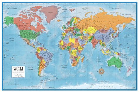 World Political Map Earth Toned Enlarged And Laminated Mapa Mural