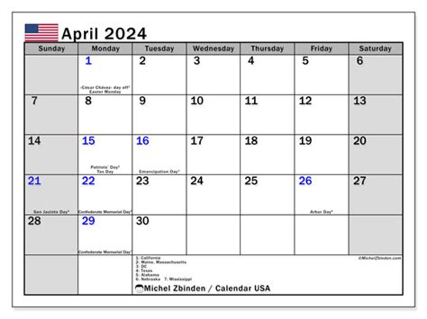 April 2024 Calendar Usa 2024 Calendar Printable