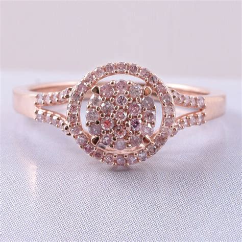 033 Ct Natural Pink Diamond Cluster Ring In 9k Rose Gold 3568174 Tjc