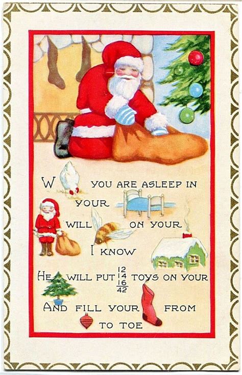 Whitney Picture Poem Santa Claus Vintage Rebus Christmas Postcard H266