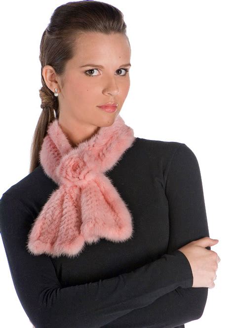 Knitted Mink Scarf Pink Mink Rosette Madison Avenue Mall Furs
