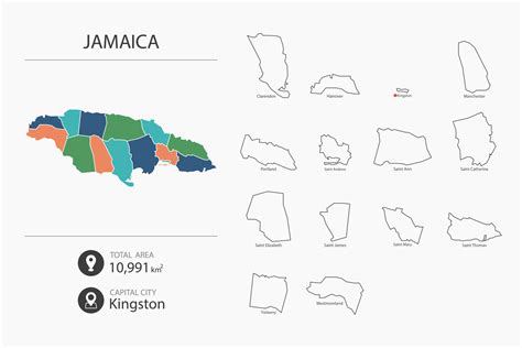 Kaart Van Jamaica Met Gedetailleerd Land Kaart Kaart Elementen Van