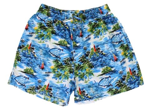 new men s hawaiian beach board shorts tropical casual 100 cotton elastic waist ebay