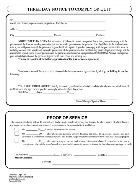 3 Day Notice To Comply Or Quit California Pdf 2020 2022 Fill And Sign