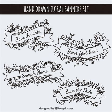 Hand Drawn Floral Banners Set Free Vector