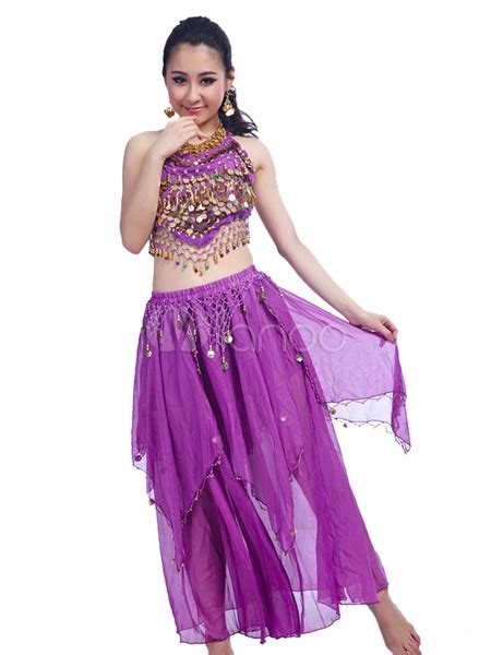 Belly Dance Costume Purple Chiffon Bollywood Dance Dress With Top