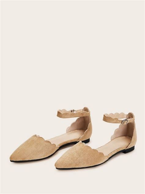 point toe suede scalloped ankle strap flats shein usa ankle strap flats ankle strap