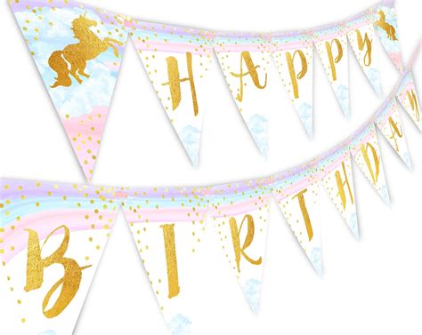 Untuk digunakan gratis ✓ tidak ada atribut yang di perlukan ✓. Magical Unicorn Rainbow Happy Birthday Banner Pennant ...