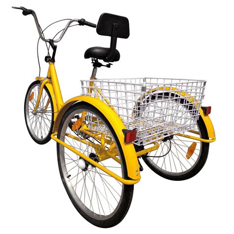 24 Tricycle Adult 3 Wheel Trike 7 Speed Bicycle With Basket Yellow