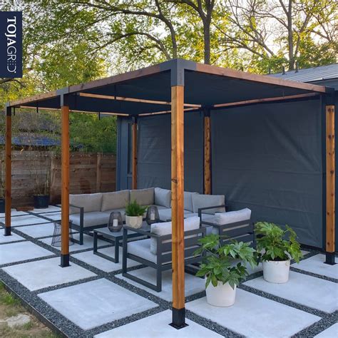Double Pergola Kit With 2 Shade Sails For 4x4 Wood Posts Backyard