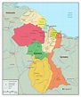 Grande mapa político y administrativo de Guyana con carreteras y ...