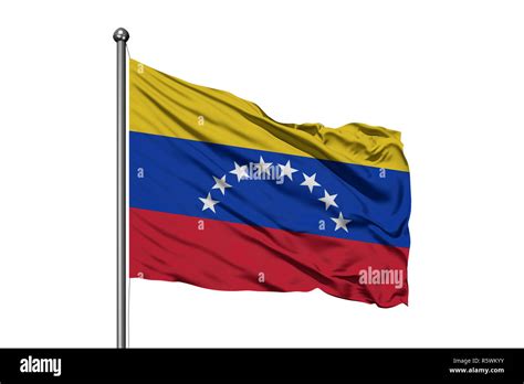 Flag Of Venezuela Waving In The Wind Isolated White Background