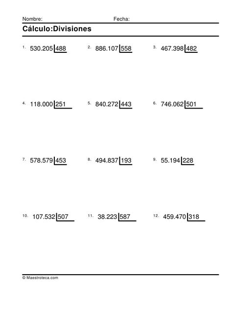 Dividir Por Tres Cifras Ejercicios De Calculo Fichas De Matematicas
