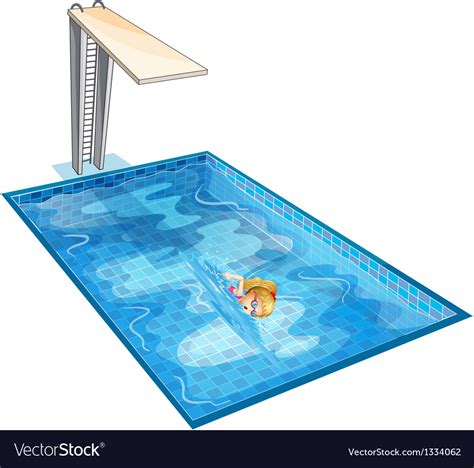 A Girl Swimming At Pool With A Diving Board Vector Image