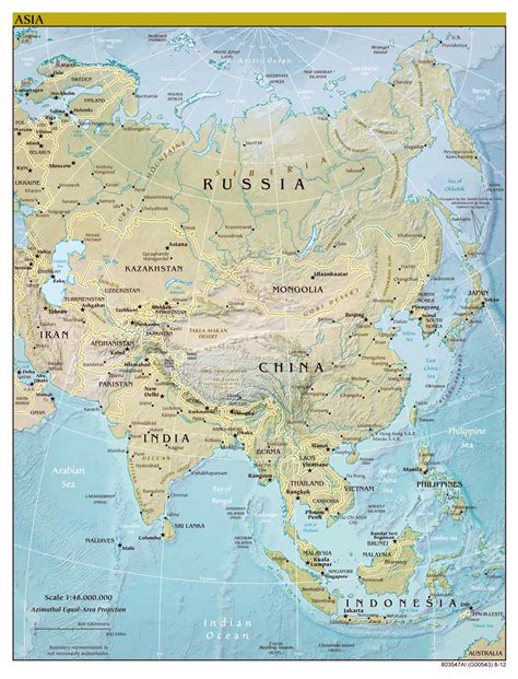 Large Scale Political Map Of Asia With Relief And Capitals 2012