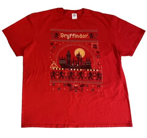 Harry Potter Ugly Christmas Hogwarts Gryffindor Graphic Tee Mens Size