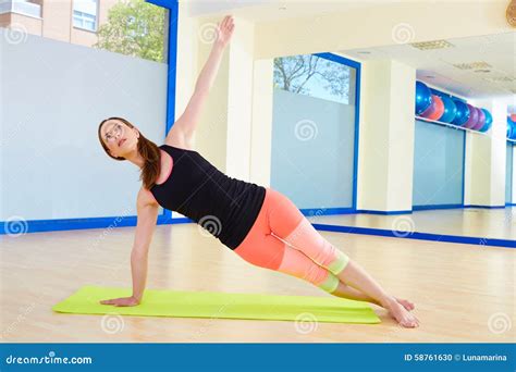 Pilates Woman Side Bend Exercise Workout At Gym Stock Photo Image Of