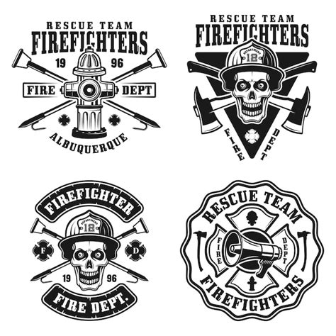 Premium Vector Fire Department Set Of Four Vector Emblems Badges