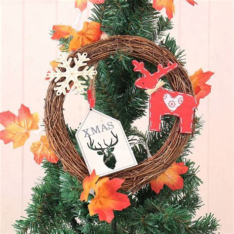 Round Hanging Light Diy Christmas Tree Ornaments Rattan Wreath String