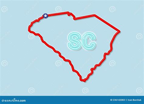 South Carolina Us State Bold Outline Map Vector Illustration Stock