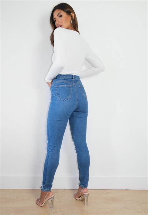Blue Sculpted Ripped Sinner Skinny Jeans Missguided Ireland