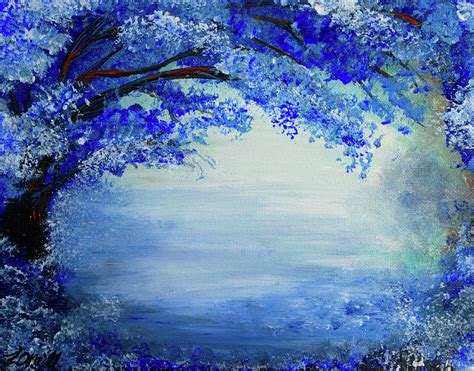 Blue Tree Painting By Lauren Oneill Pixels